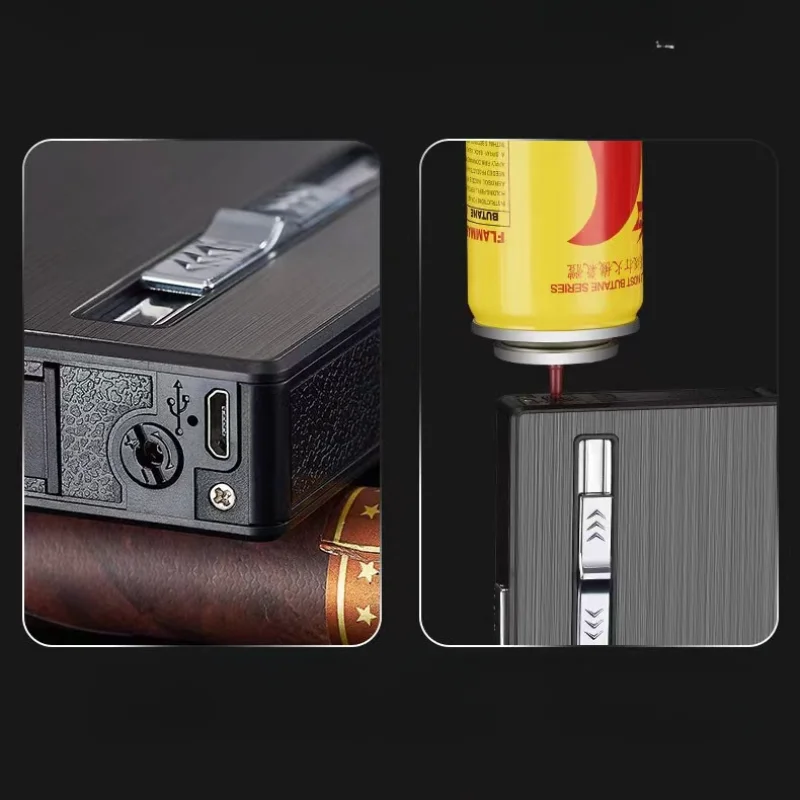 2024 Wind-proof Cigarette Case Gas-electric Dual-use Straight-to-cigarette Case Lighter 10/20 USB Rechargeable Cigarette Cases