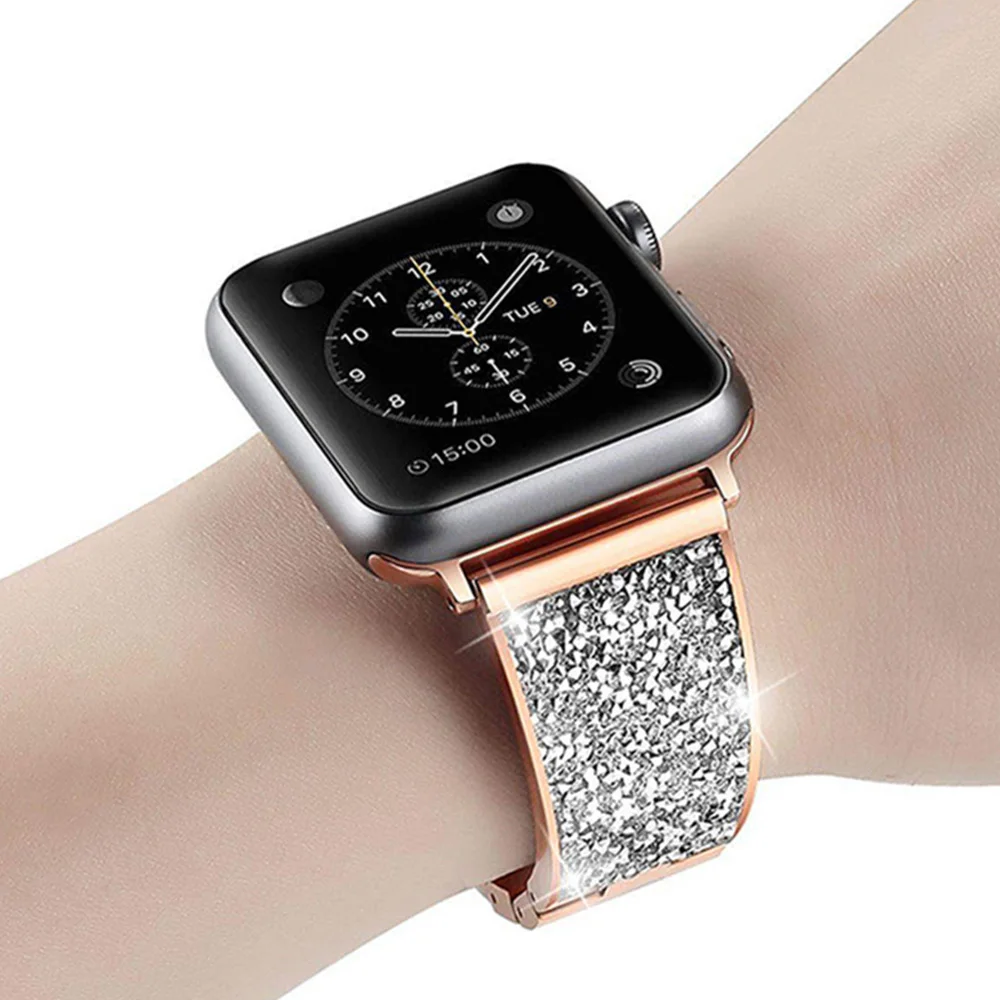 Luxury Diamond Stainless Steel Strap for Apple Watch Band 45mm 41mm 44mm 40mm 42mm38mm Women Bracelet for iWatch Series 876543SE