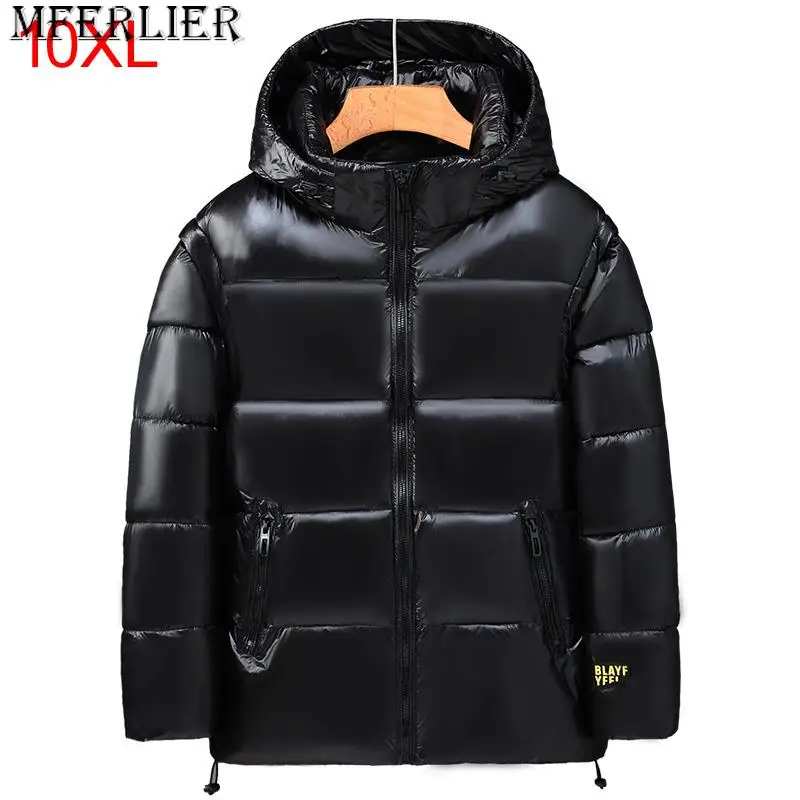 

Plus Size Spliced Cotton Coat Thickened Waterproof Coat New Hooded Men's Winter Fashion Fat Man Warm and Loose 150kg 10XL 9XL