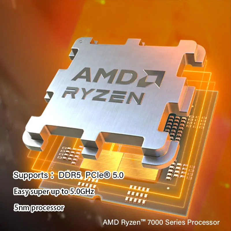 Processador CPU AMD Ryzen 7, R7 7700, Processador Marca Am5, 5NM, L3 = 32M, 65W, TDP para DDR5, B650m, Aorus, AX, Placa-mãe Wi-Fi