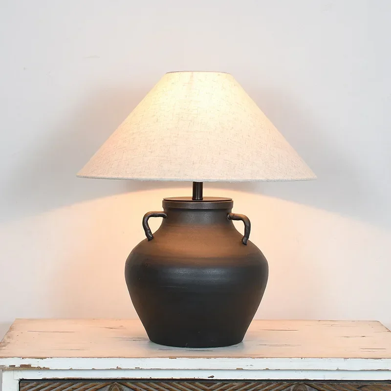 مصباح طاولة مصنوع يدويًا من وعاء الفخار، نموذج صيني جديد للمنزل B & B، مصباح ديكور بجانب السرير لغرفة المعيشة وغرفة النوم #4