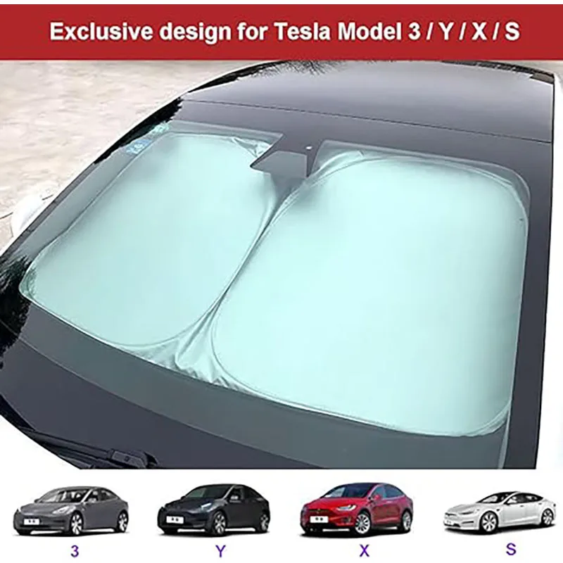 Visor pelindung UV kaca depan mobil, pelindung kaca depan mobil untuk Tesla Model 3 Y X S