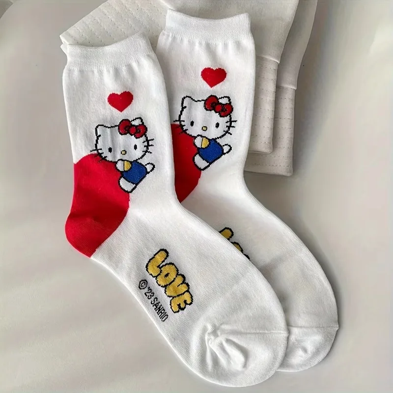 6 paires Sanrio chaussettes Anime Hello Kitty Kuromi mélodie Pochacco Long Tube Harajuku garder au chaud décontracté coton chaussettes fille cadeau