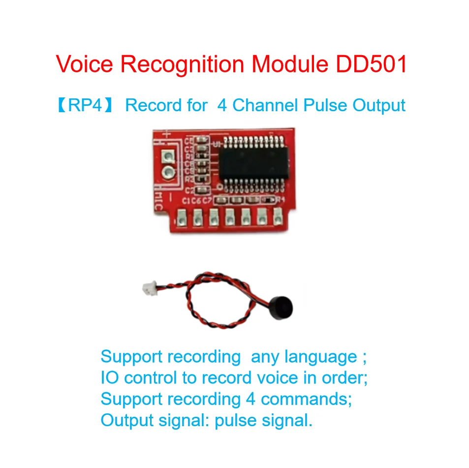 DD501【RP4】 Voice  Recognition Module  for  4 Channel Pulse Output Support Record  Any Language Button Input