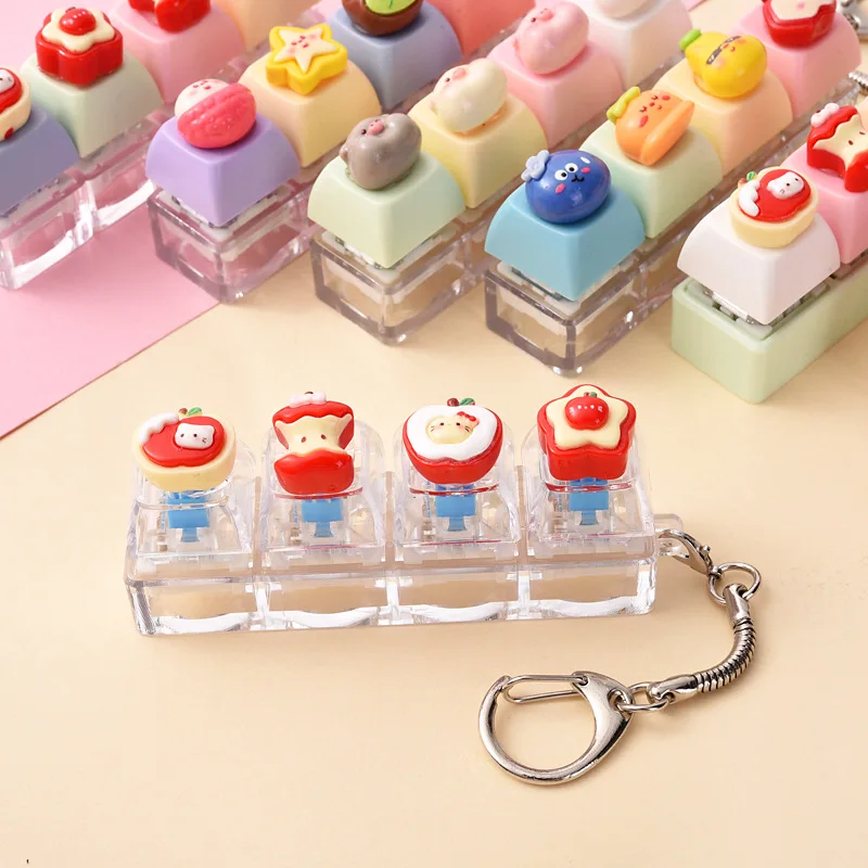 Fruit Relax Button Keycap, Kawaii Apple 4-Key Keyboard Fidget Toy for Friends Gift, Portable Fidget Keychain Fashion Bag Charm