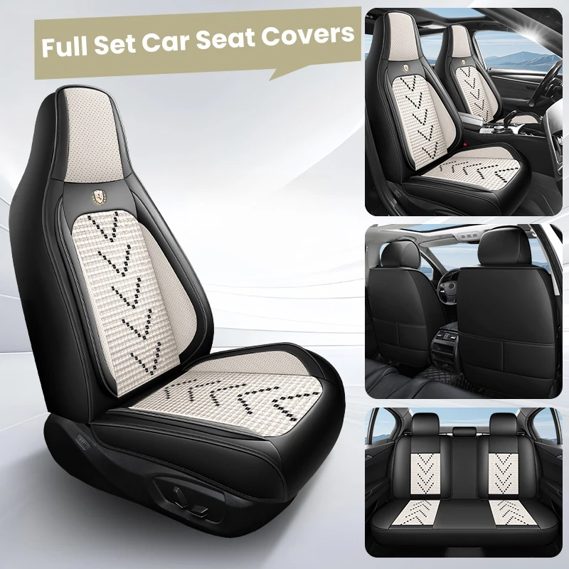The Car Has 5 Seats, with One-Piece Headrest Car Seat Covers Made of Ice Silk Material, Which Are Breathable and Not Stuffy, Suitable for All Seasons, Available in Five Colors, and Are Suitable for Models with One-Piece Headrest Front Seats