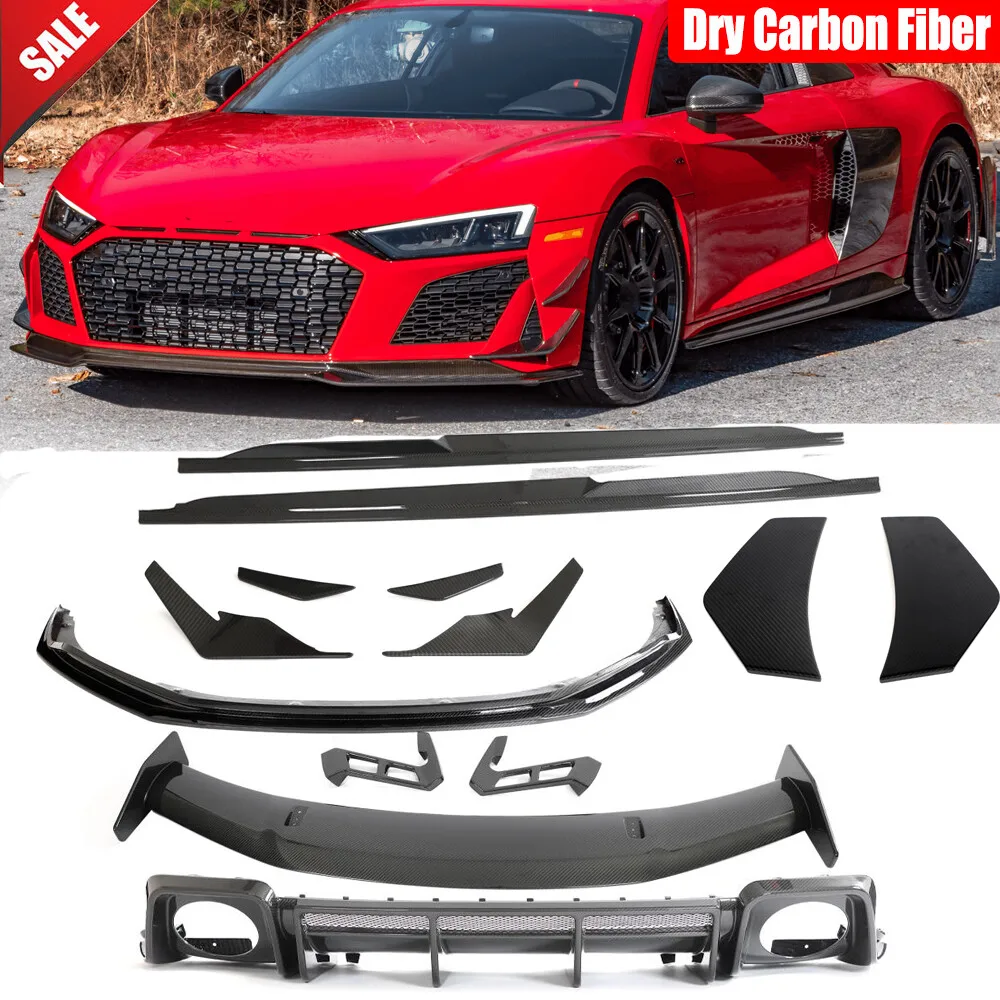 

For Audi R8 V10 22+ Carbon Front Bumper Lip Rear Diffuser Side Skirt Spoiler Body Kits Car Accessories