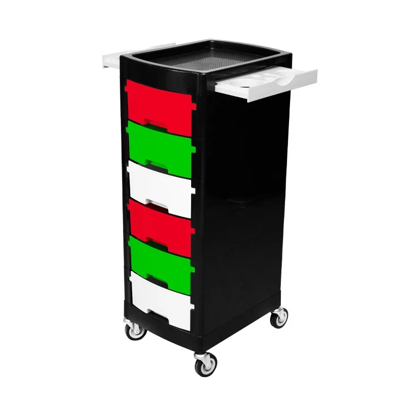 Wholesale Modern Plastic Hair Salon Black Trolley 6 Drawers 4 Wheels 360-degree Rotation High Load-Bearing Capacity Spa Hotel