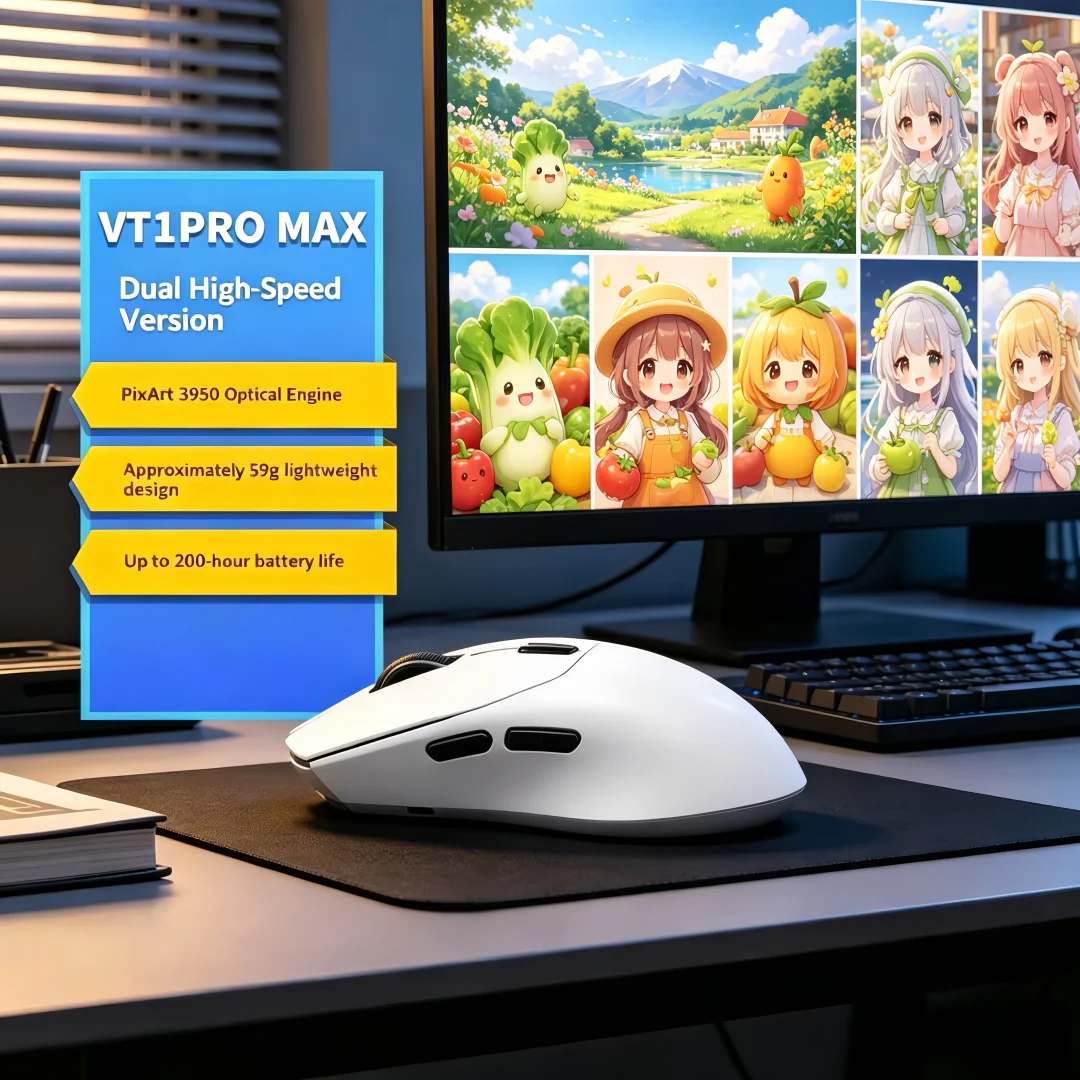 Rapoo VT1PRO MAX Wireless Gaming Mouse Lightweight Nimble 59g 8KHz Polling Rate 30000DPI 9 Programmable Buttons for Esports