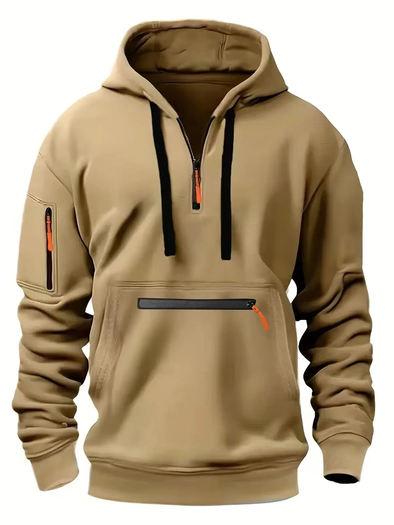 

2025 Spring and Autumn New Men's Hoodie Casual Sports Pullover Retro Long Sleeve Zipper Multi Pocket Loose Coat Street Wear