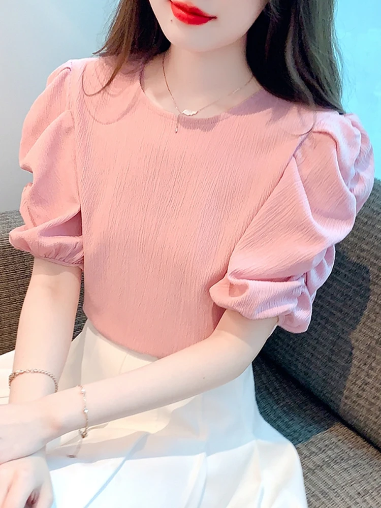 New Summer Short Sleeve Chiffon Blouse Shirt Women Tops Blusas Mujer De Moda 2024 Verano Causal O-Neck Blouse Women Blusa G692