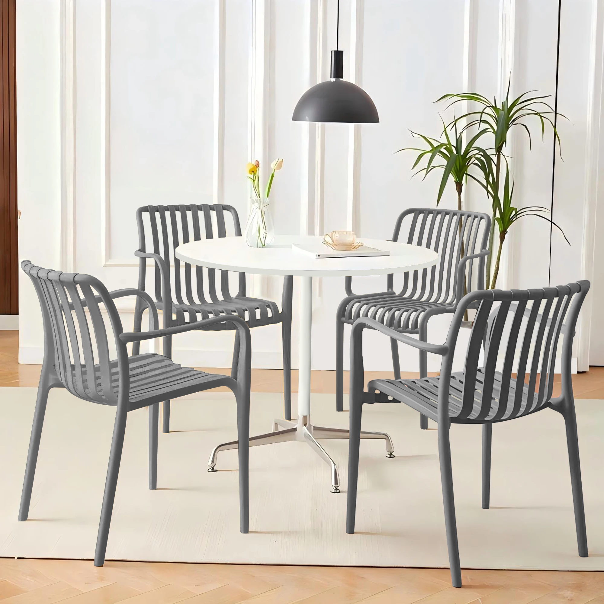 Set of 4 Waterproof Patio Dining Chairs, Curved Back Stackable Chairs for Indoor Outdoor Use, Perfect for Patio Deck Porch Backy