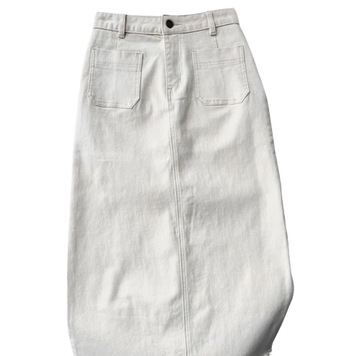 กระโปรงยีนส์ทรงตรงทรงตรงหลังกรดไตรอะซิทิกกระโปรงยาวทรงเอกระโปรงยาวสีขาวถักมินิซัมเมอร์ A25323