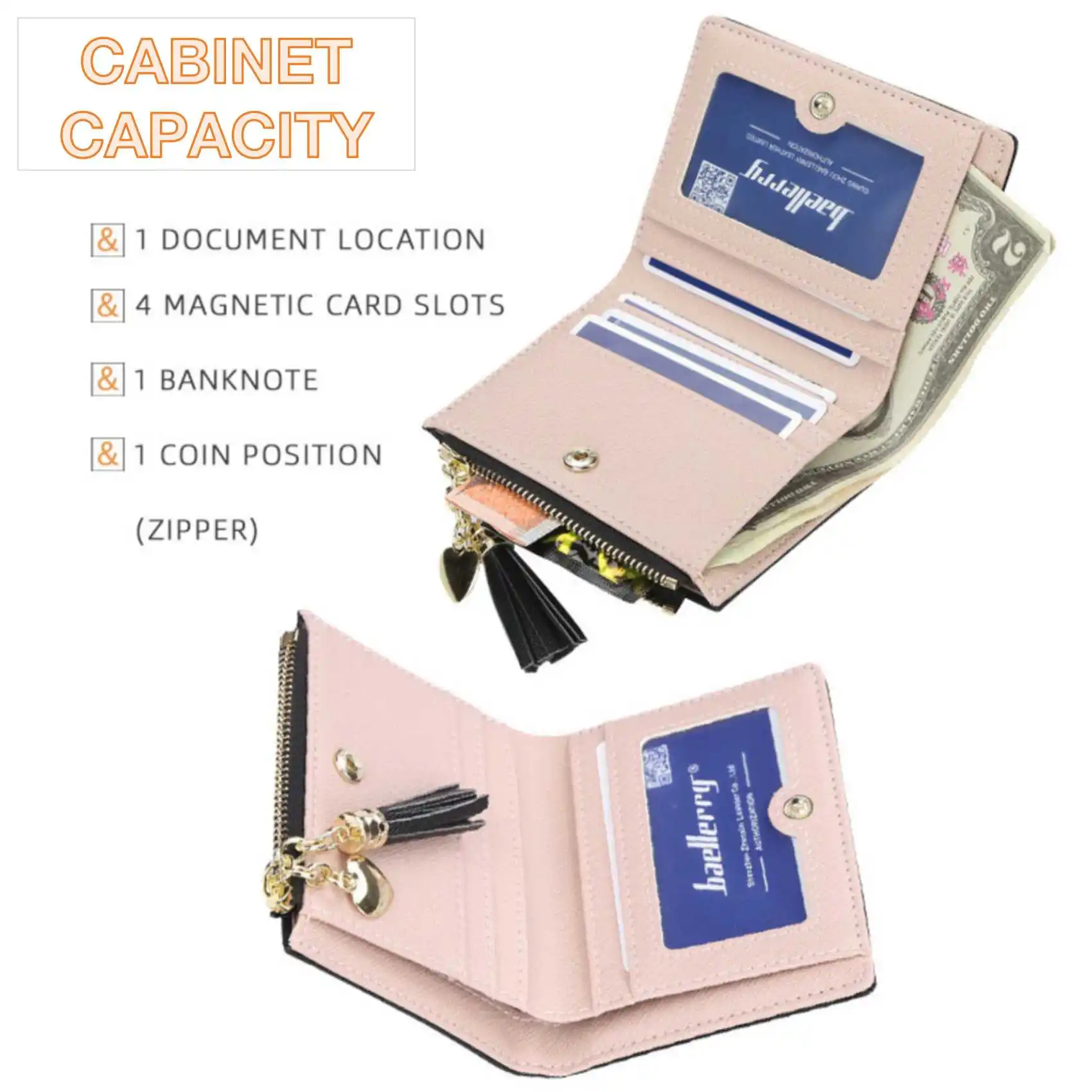 Tassel Colorblock Zipper Buckle Women\'s Short Wallet Fashion Casual PU Leather Coin Purse Multi-Card Holder