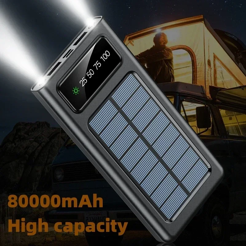 200000mAh Solar Charging Ultra-Large Capacity Power Bank Comes With Four Wires Suitable For Samsung Apple Huawei Outdoor Wild