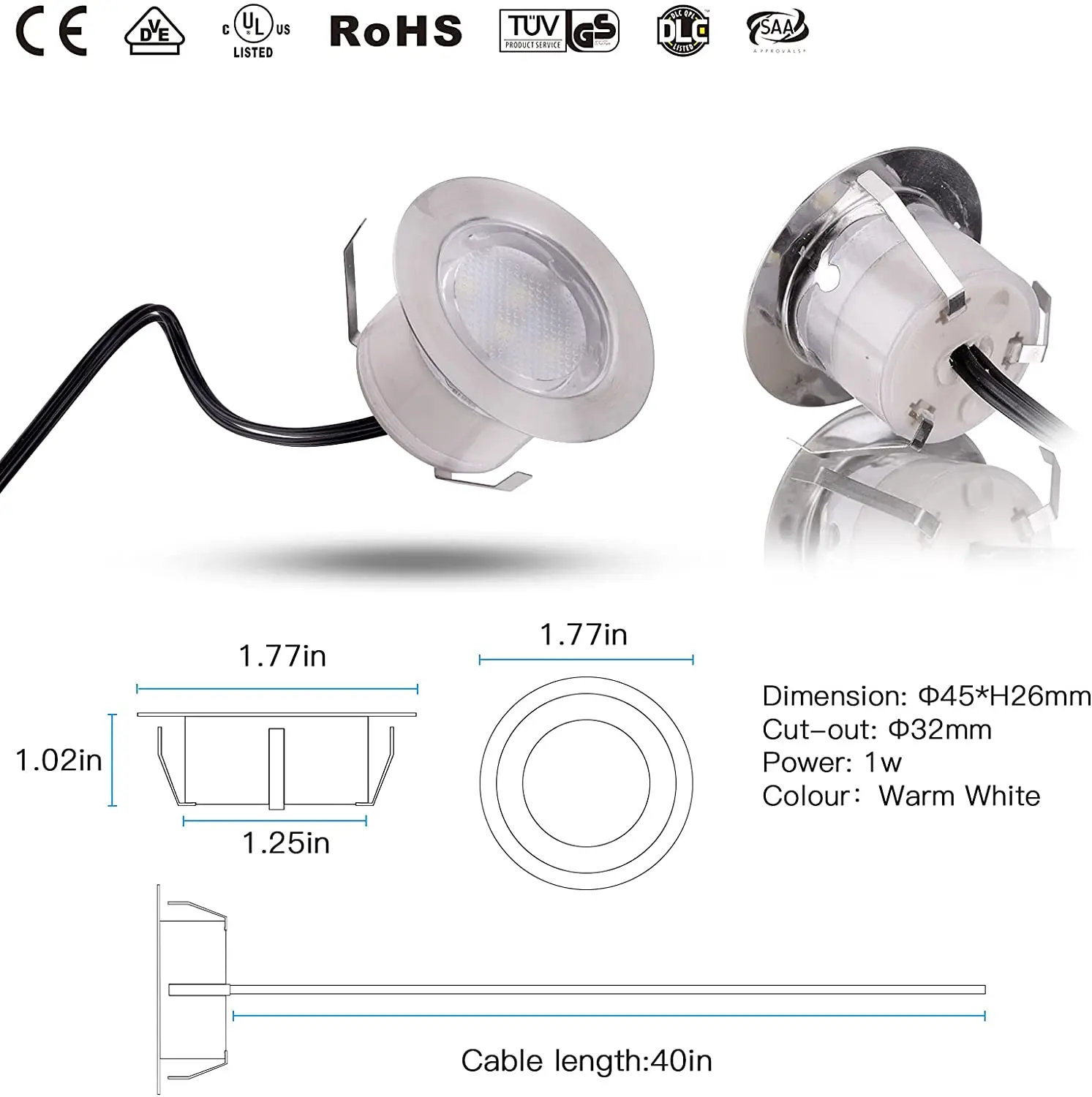 Imagem -03 - Lâmpada Subterrânea Led Ip67 Aço Qinoxidável Iluminação 1w Baixa Tensão Luzes para Ambientes Externos Embutir Kits de Lâmpadas Led