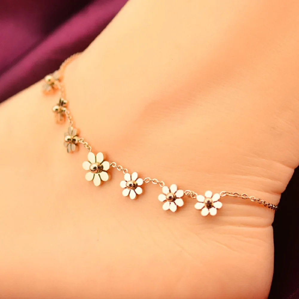 

Bilincolor Stainless Steel Flower Foot Bracelet for Women