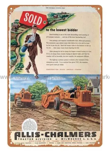 home interior 1949 Allis-Chalmer's Tractors farming equipment metal tin sign