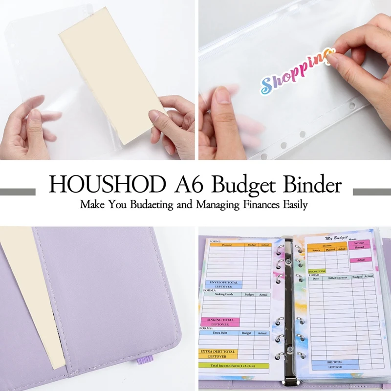 A6 グラデーションマカロンバインダー手元帳ノートブックレザー PU ルーズリーフブック現金予算ブックジップバッグ付き