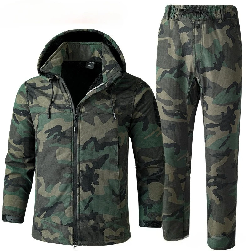 Tactical Windproof Camouflage Suit with Thick Warm Cotton Jacket, Scratch-resistant and Wear-resistant