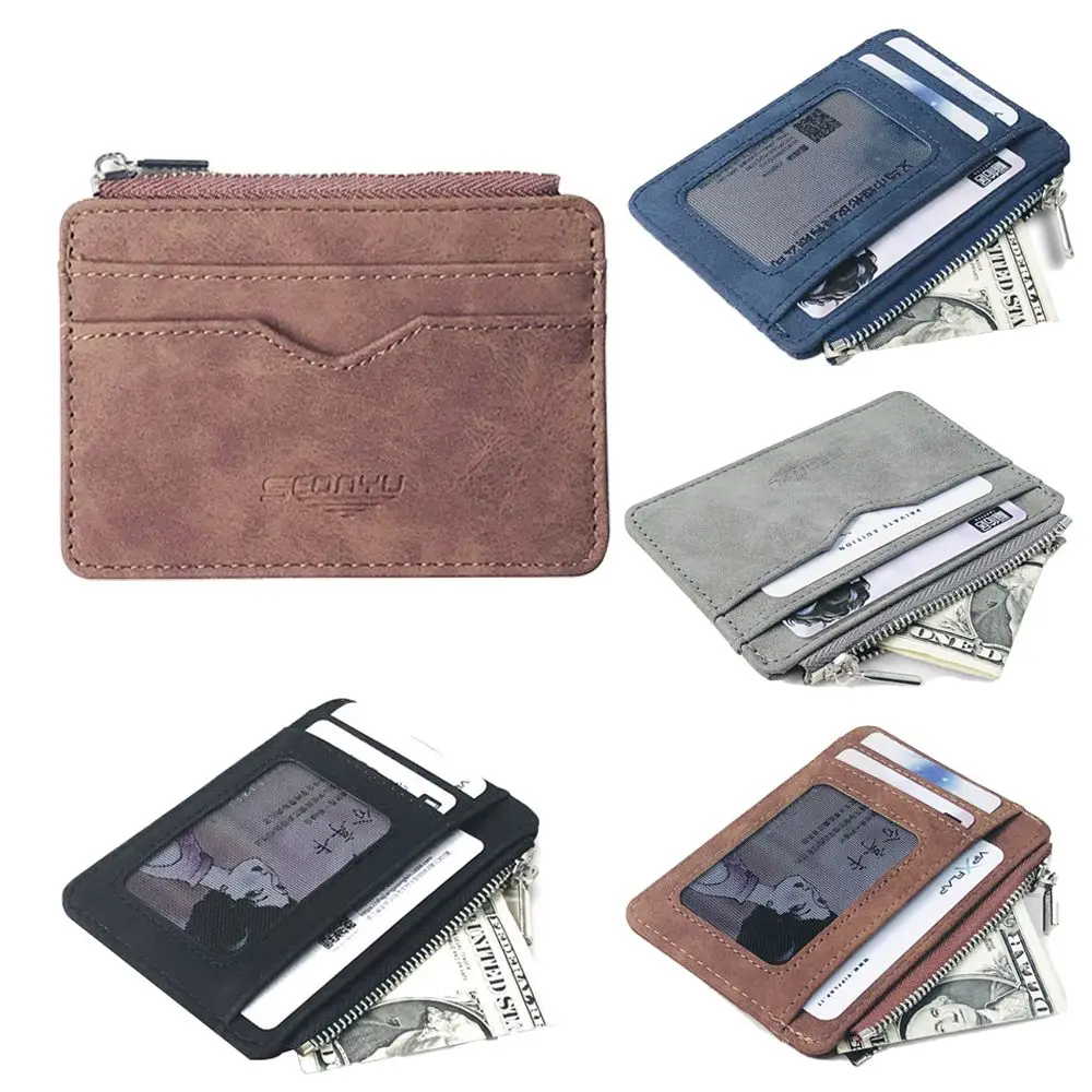 Frosted Matte Leather Short Small Money Bag Gift for Dad Card Holder Wallet Money Clip Coin Purse