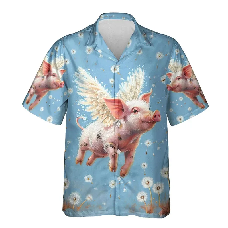 Funny Animal Pig 3d Printed Beach Shirt Cute Pig Graphic Shirts for Kids Clothes Casual Hawaiian Short Sleeve Boys Blouses