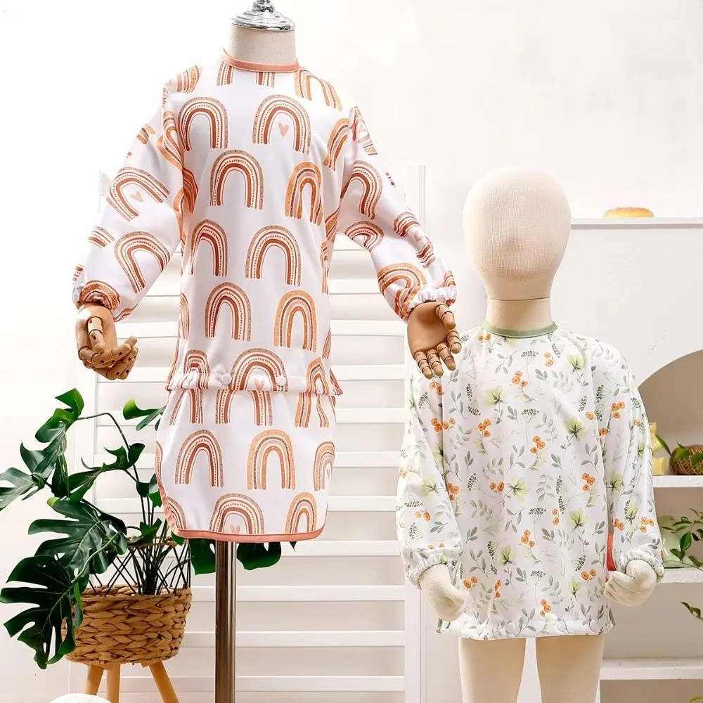

Breathable Bib Spill-Proof Waterproof Long Sleeve Weaning Bib Machine Washable Adjustable Straps Feeding Bibs 1-3 Years Old
