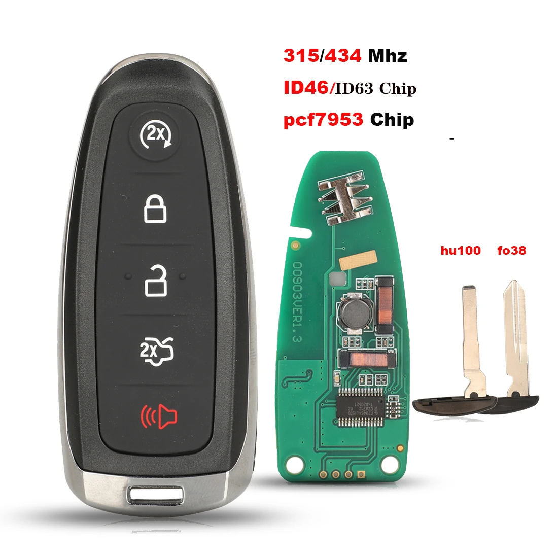 jingyuqin Remote Car Key 315/433mhz For Ford Edge Escape Explore Expedition Flex Focus Taurus 2011-2018 ID46 pcf7953 M3N5WY8609