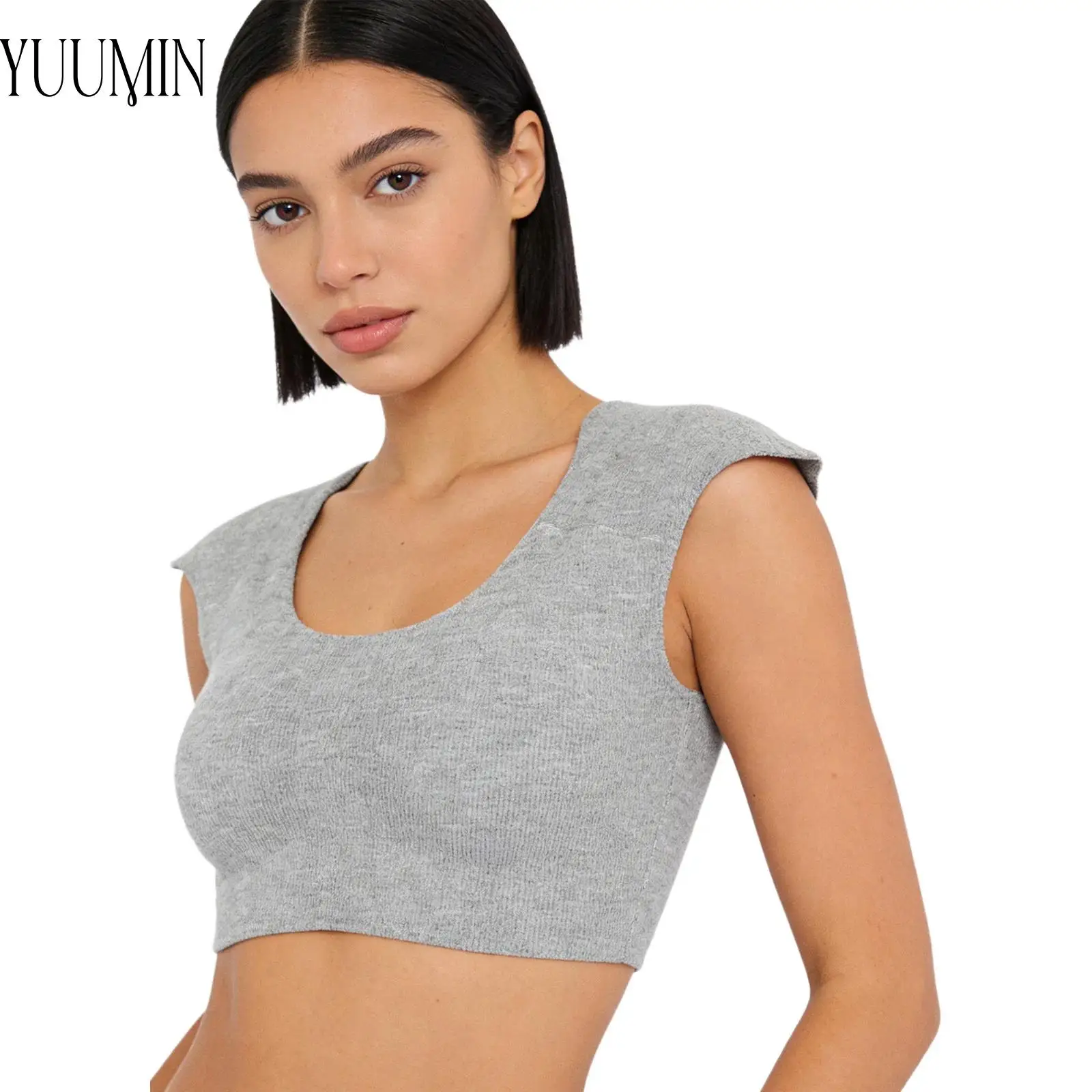 

Женский бесшовный укороченный топ с ребристой отделкой, подкладкой на плечах и вырезом-лодочкой, эластичный, для йоги и спорта