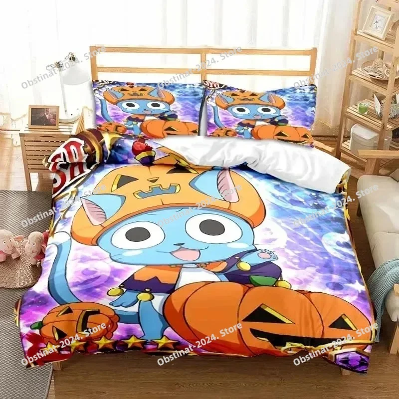 

3D Anime Fairy Tail Bedding Set Bed Three-piece Set Duvet Cover Single Double Bed Queen Size Duvet Cover Set Adult Kid's Bedroom