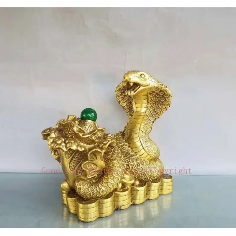 Southeast Asia Thailand HOME office SHOP thriving business GOOD LUCK Mascot golden Wealth Cobra snake God Brass statue