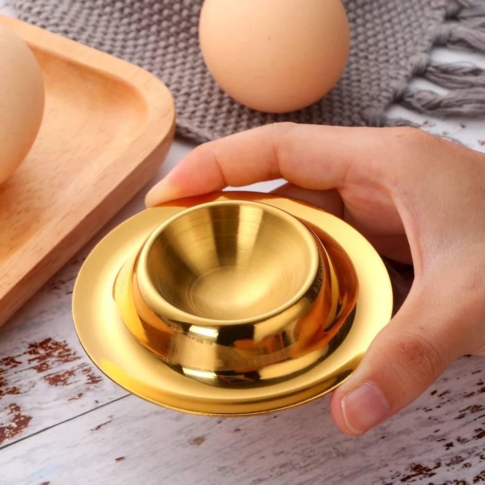 Golden Stainless Steel Egg Cup Boiled Egg Tray Round Single Egg Holder Household Restaurant Breakfast Egg Tool Kitchen Gadget