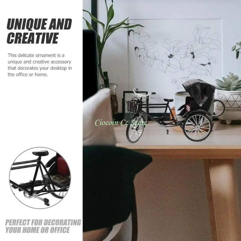 X90F Miniature Rickshaw Replicas Iron Tricycle Vintage Model Home Table Display Item