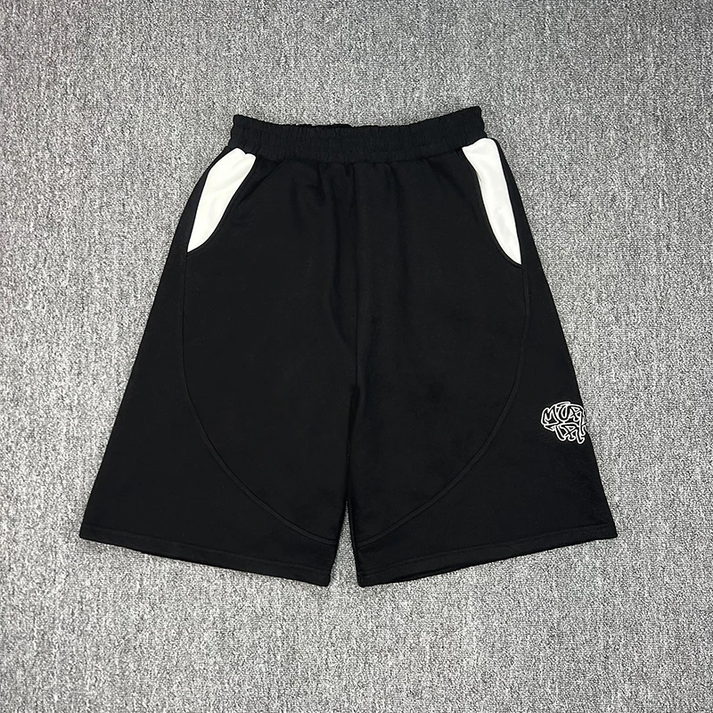 High Street Men’s Elastic Waist Loose Mertra Sweatpants Contrast Color Pocket Embroidery Sports Shorts Summer Y2K Streetwear