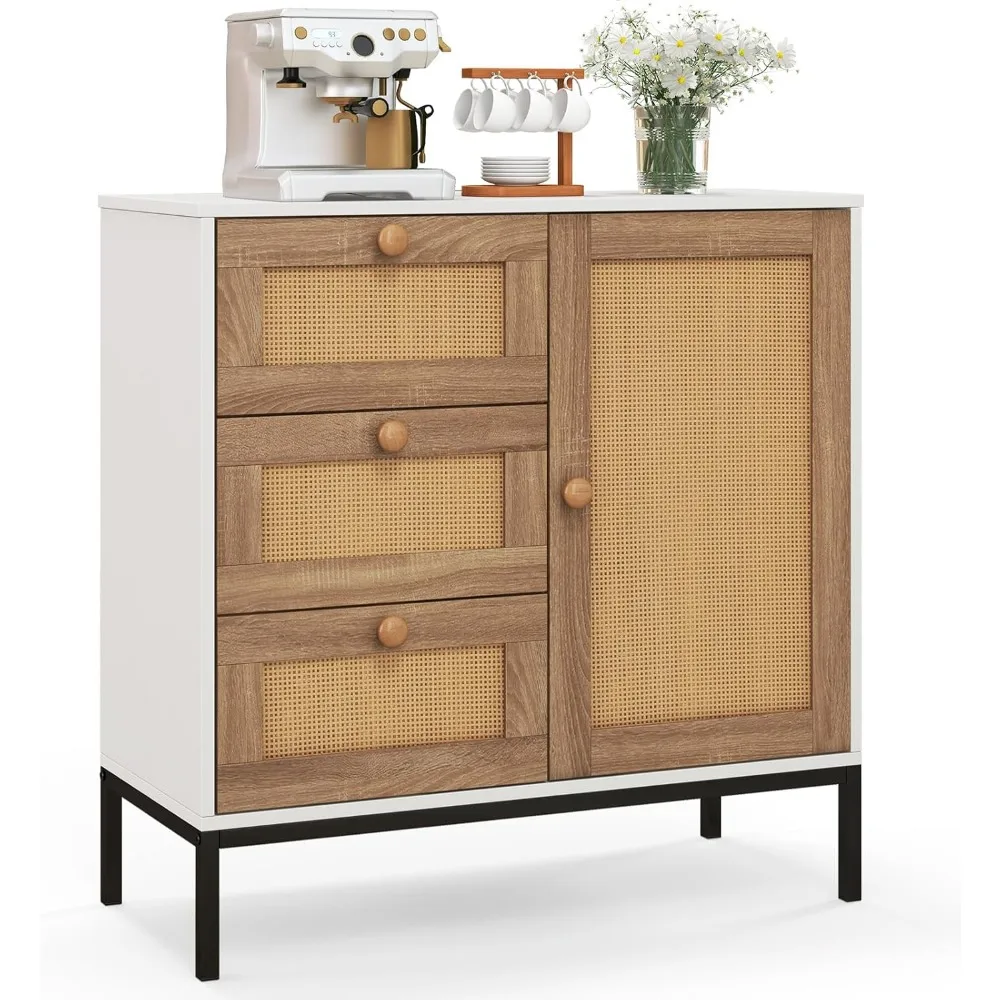 

Buffet Cabinet with Storage, Rattan Sideboard with 3 Drawers, 1-Door Accent Furniture, Boho Cupboard for Kitchen, Console Table