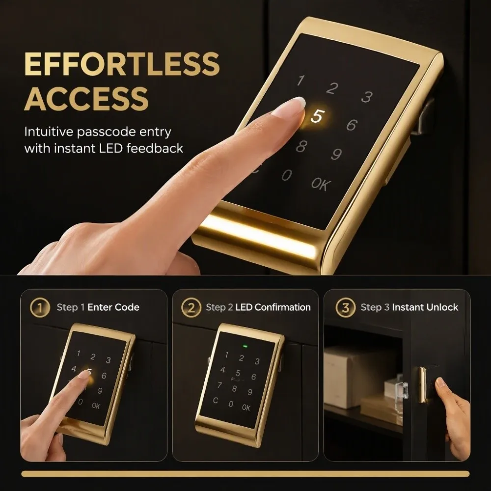 Convenient Touchscreen Keypad Touch Keypad Lock Gold Finish Keyless Electronic Security Lock Digital Coded Locker Locker Room