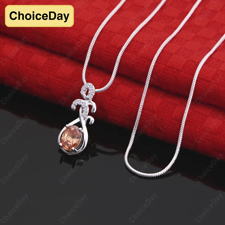 

ChoiceDay Fashion 925 Sterling Silver Orange Zircon Pendant Necklace Women's Jewelry Accessories Party Gift