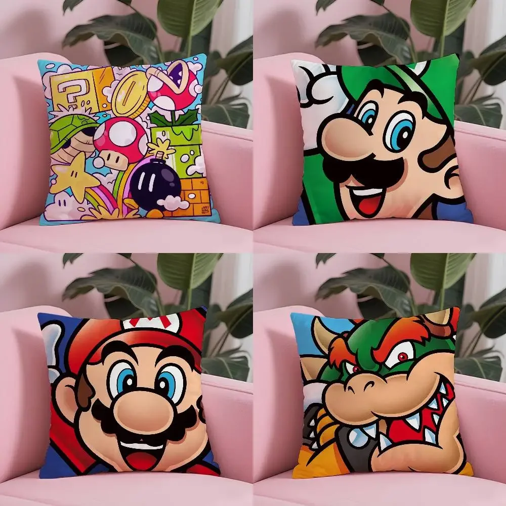 

Super Cute M-Mario Game Style Anti-Dustmite Pillowcase with Invisible Zipper Silky Short Plush Sofa Cushion Cover