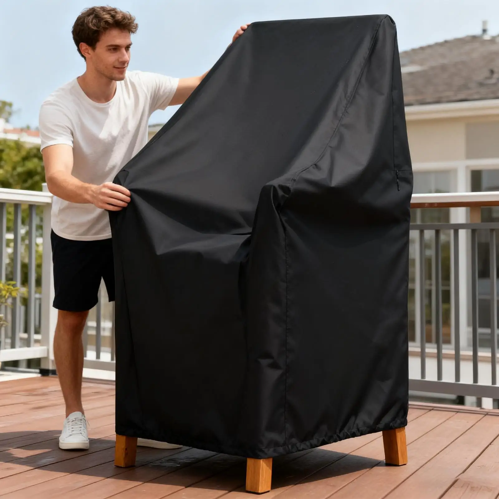 Garden Chair Cover Adjustable Heavy Duty Waterproof Outside Furniture Sleeve Oxford Cloth Seat Sleeve for Balcony Lawn Grassland