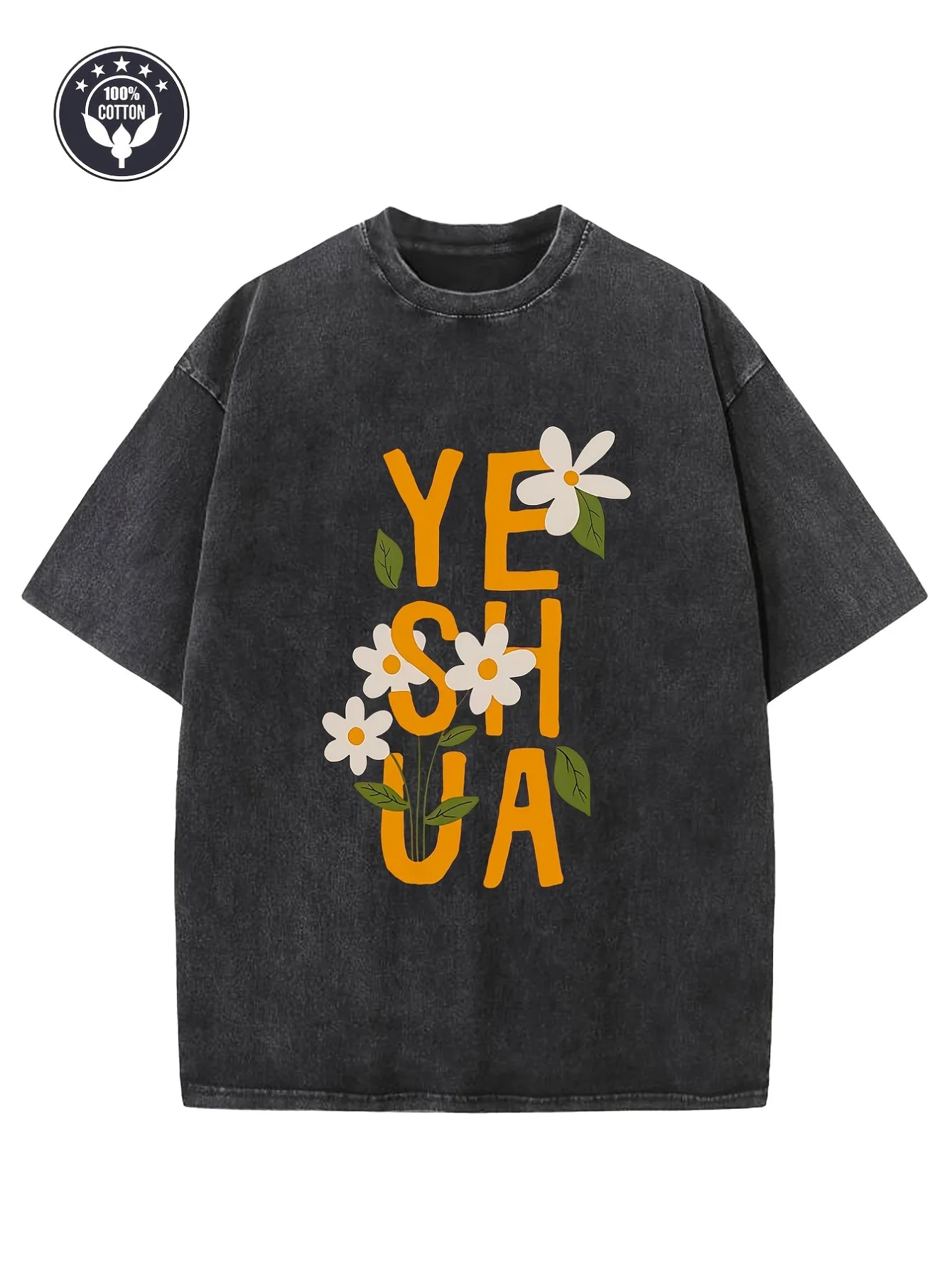 Men's Heavyweight Vintage Christian Pattern T-Shirt - Drop-Shoulder Loose Fit, Jesus Floral Design, Lavender Purple - Vintage Street Style, Suitable for Church, Concerts, and Everyday Wear - Machine Washable, Material