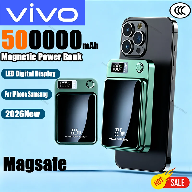 

VIVO 500000mAh Magnetic Power Bank PD22.5W Super Fast Charging Portable External Battery for Magsafe For Iphone Samsung Huawei