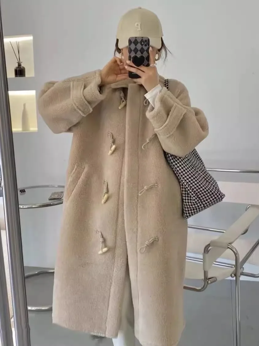 

plus Size Women's Long Thiened Lamb Fur Coat Autumn Winter New Sle Korean Version High Waist Collar Jaet Casual Wear