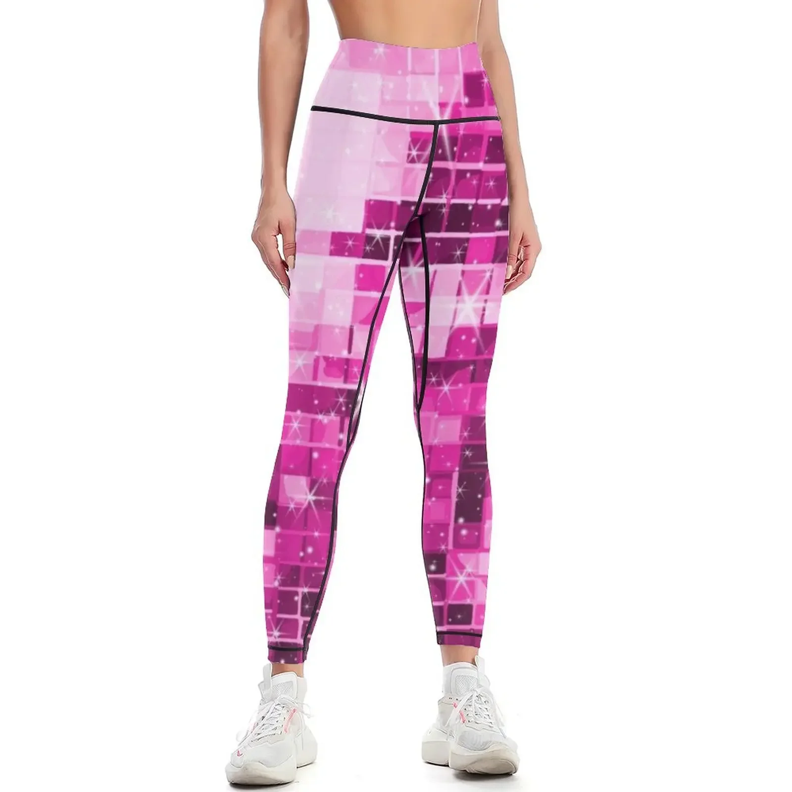 

1970s Twinkle Pink Disco Ball Pattern Leggings harem pants Women's push up sports woman gym push up legging Womens Leggings