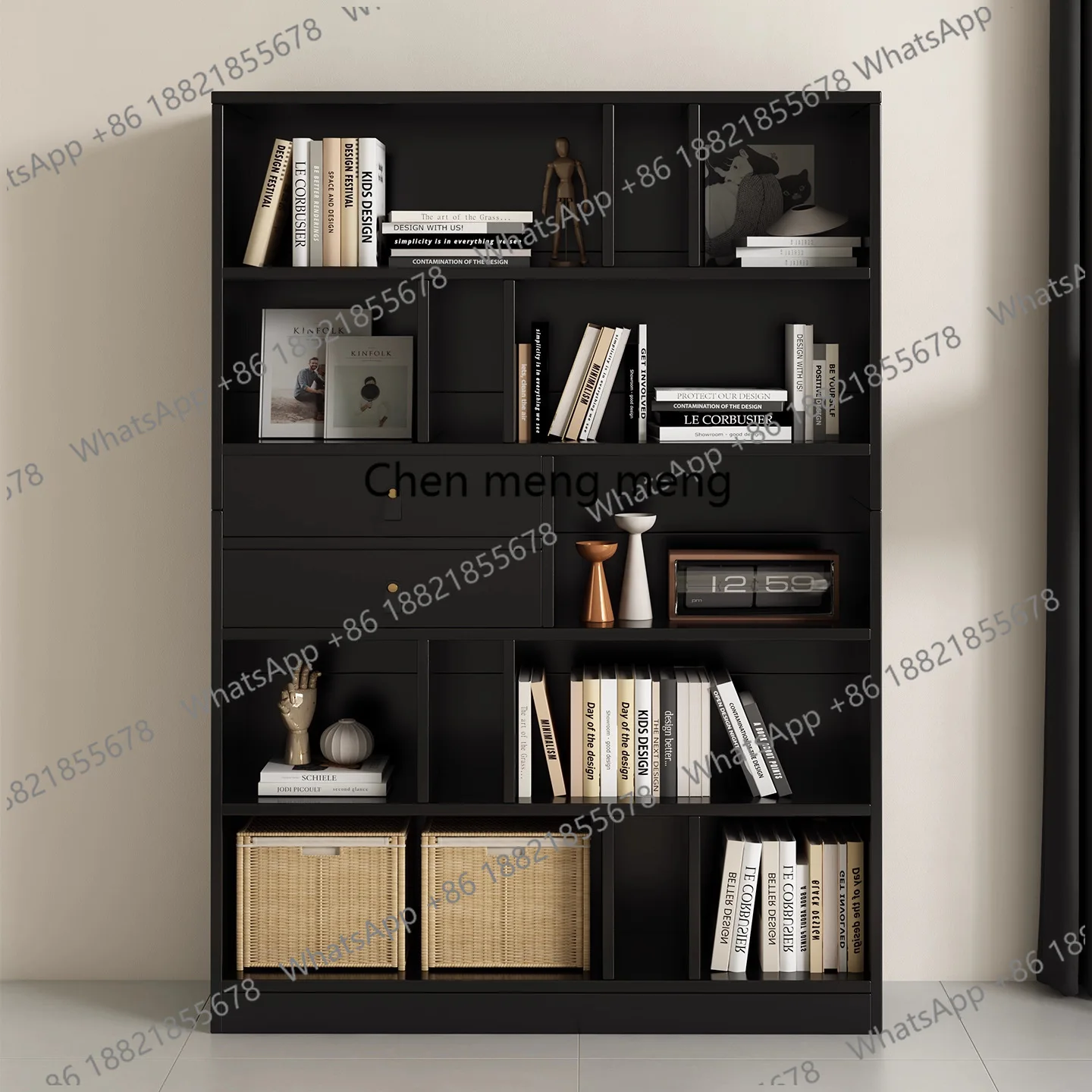Book Shelf Wall and Bookcase 6-Tier Wooden Bookshelves with Cabinet Doors Display and Office Storage Cabinets Library Furniture