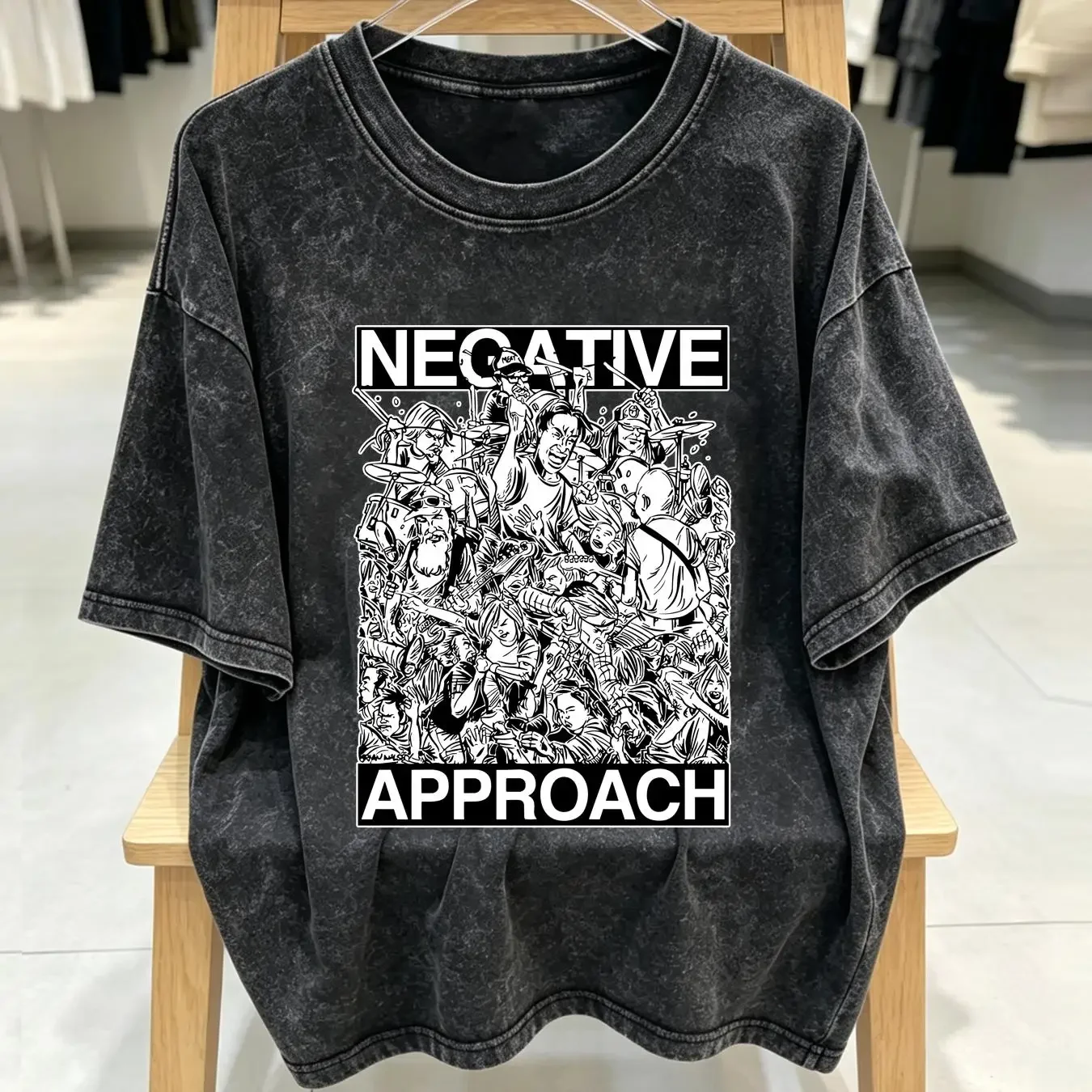 washed T Shirt Negative Approach hardcore vintage retro long or short sleeves vintage Washed Top For Everyday Wear Versatile