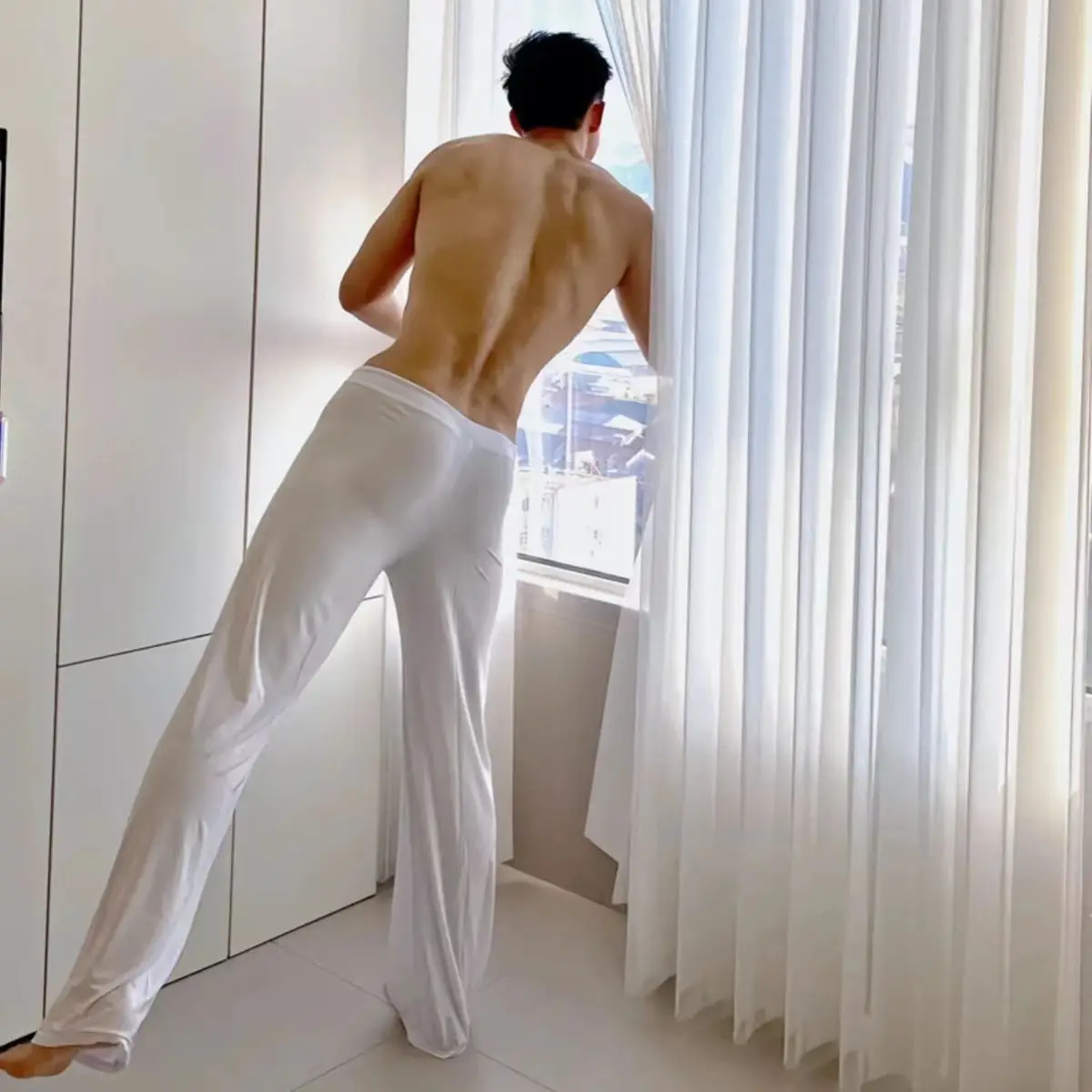 Men's Yoga Pants Butt Lifting Ice Silk Home Fitness Pants Sleepwear Sexy Drapey Can Be Worn outside High Elasticity Business ...