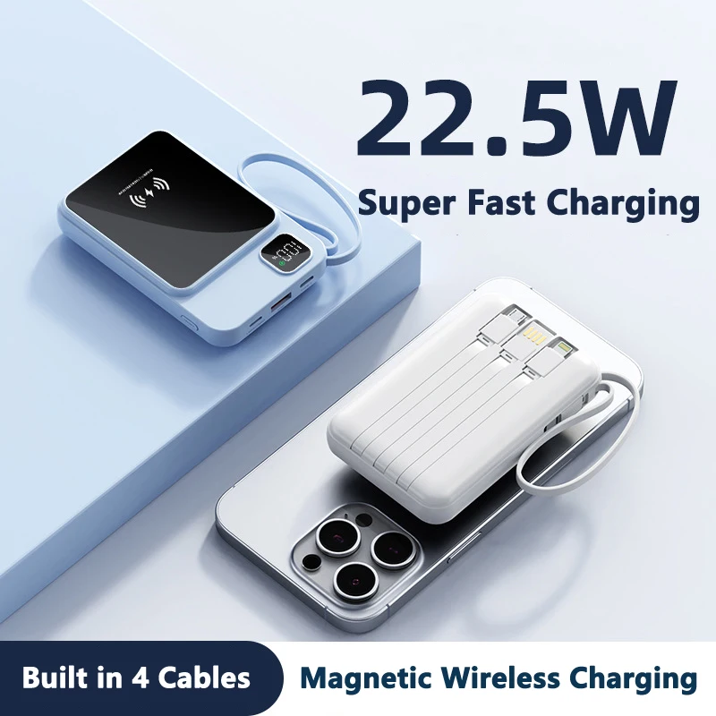 Banca di potere wireless magnetica da 10000 mAh Anello magnetico Powerbank a ricarica rapida da 22,5 W per iPhone 15 Huawei Xiaomi Samsung Poverbank