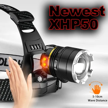 防水LEDヘッドランプxhp50,USB充電式,釣り検索,キャンプ,ズーム