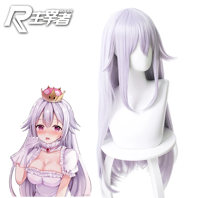 أنيمي Booette شعر مستعار تأثيري الملكة Boo Bowsette Boosette أبيض طويل 80 شعر مستعار للعب دور حفلة الهالوين كرنفال