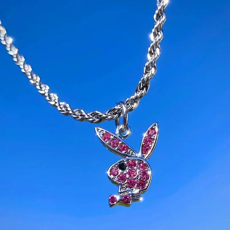 2026 New Fashion Net Red Zircon Rabbit Ladies Necklace Hip Hop Rock Pendant Necklace White Rabbit Clavicle Chain Jewelry Girl